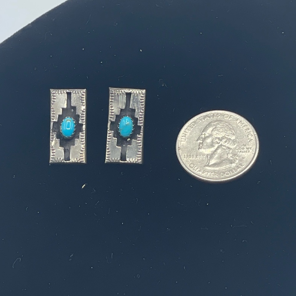 Turquoise And Silver Rectangular Earrings - image 3